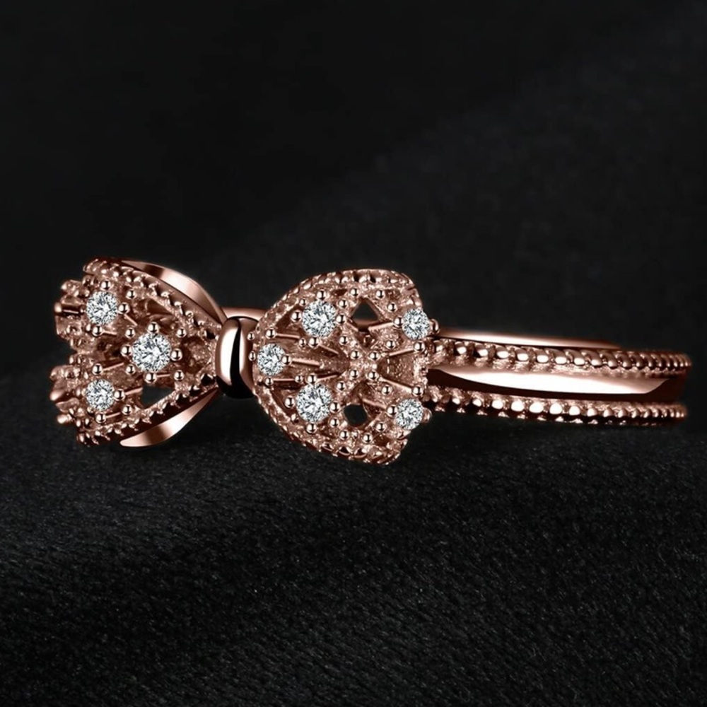 NEW Rose Gold Plated-Bow Ring - Size 6 - Picture 4 of 6